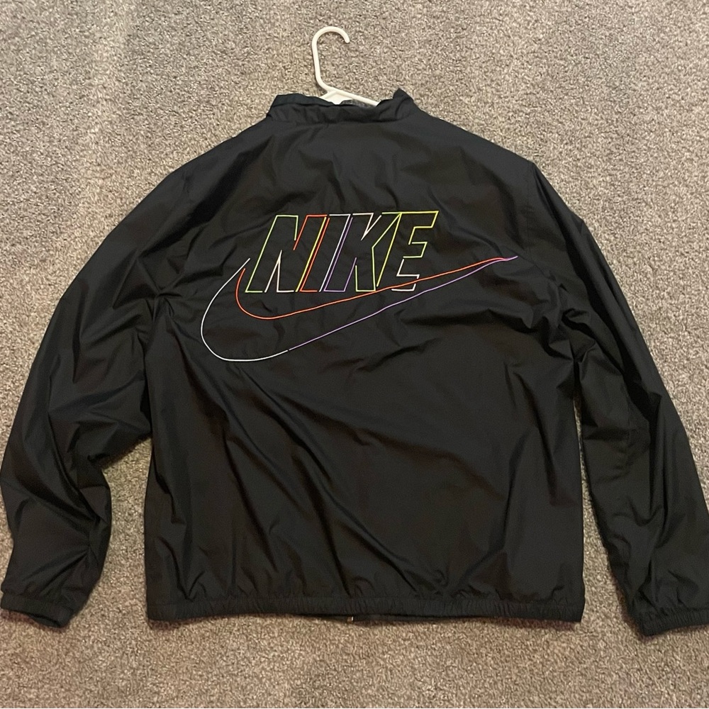 Black Nike Modern zip up Windbreaker - Multicolor embroidered Back hit - Size XL